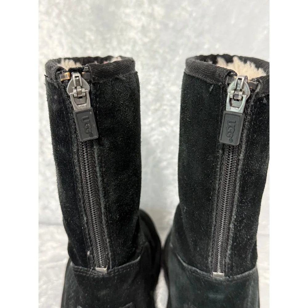 UGG Kids‎ Classic Back Zip Black Suede Sheepskin Lined Boots Sz-10 #1103023K